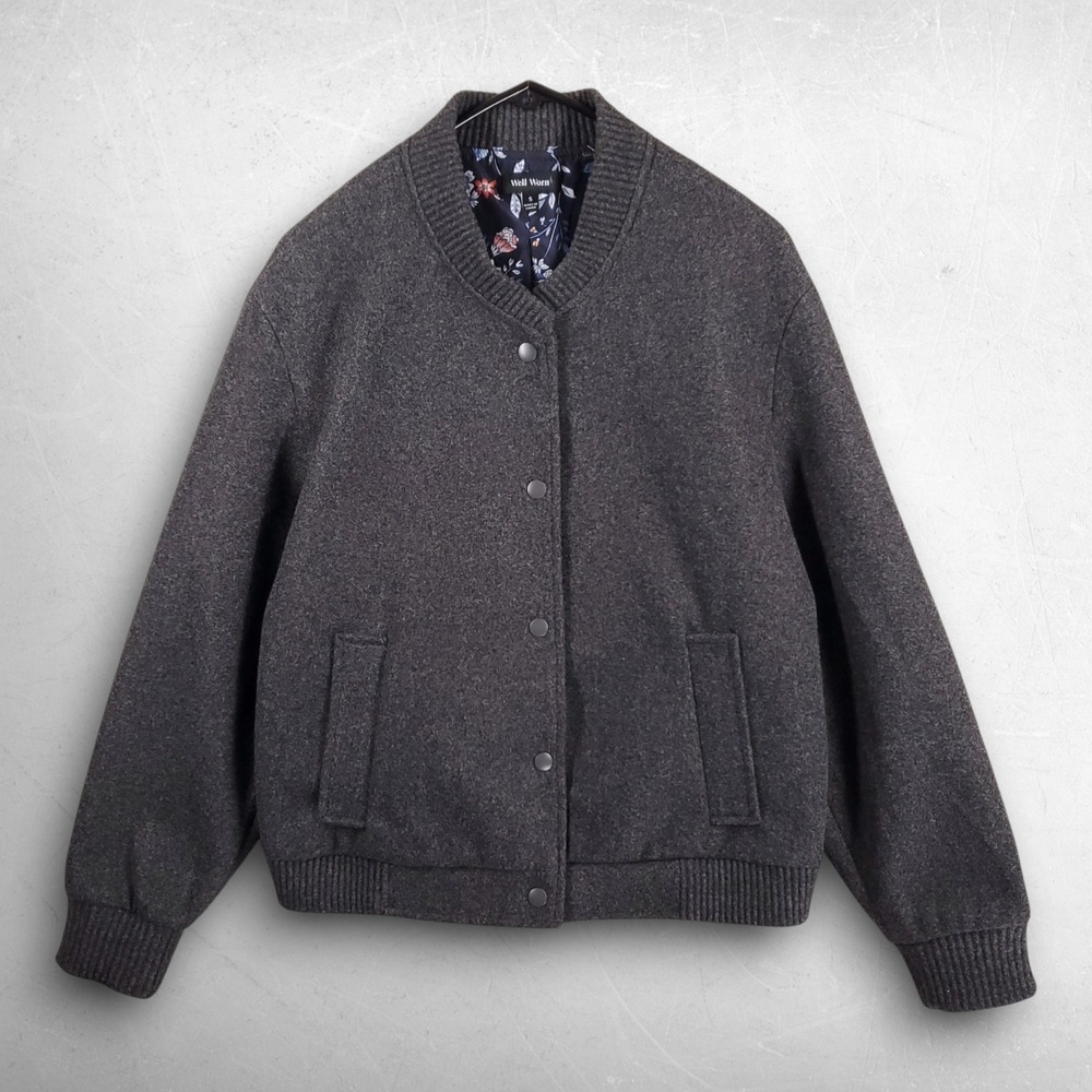 Well Worn Bomber Varsity Jacket Women S Gray Old Money Minimalist Academic Cozy